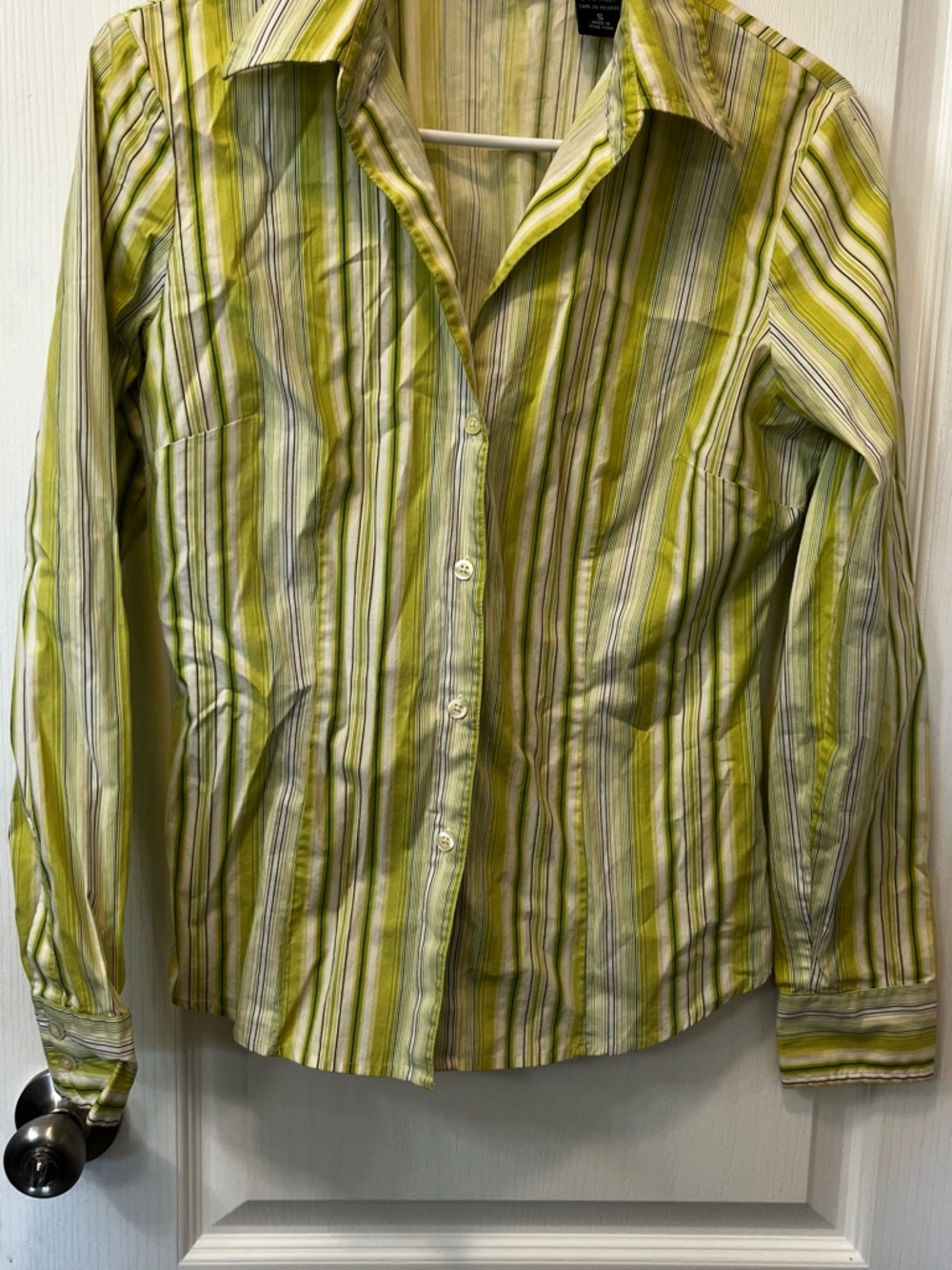 Vinatge 90s Lime & Olive Striped Button-Up Shirt